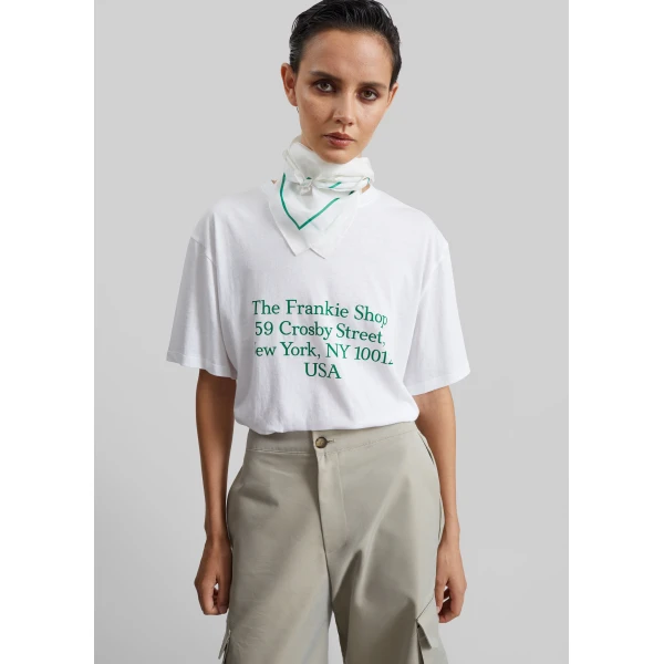 The Frankie Shop Oris Silk Scarf in White and Green, view 4
