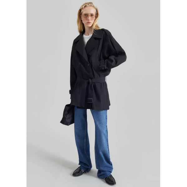The Frankie Shop Orival Short Trench in Black, view 2