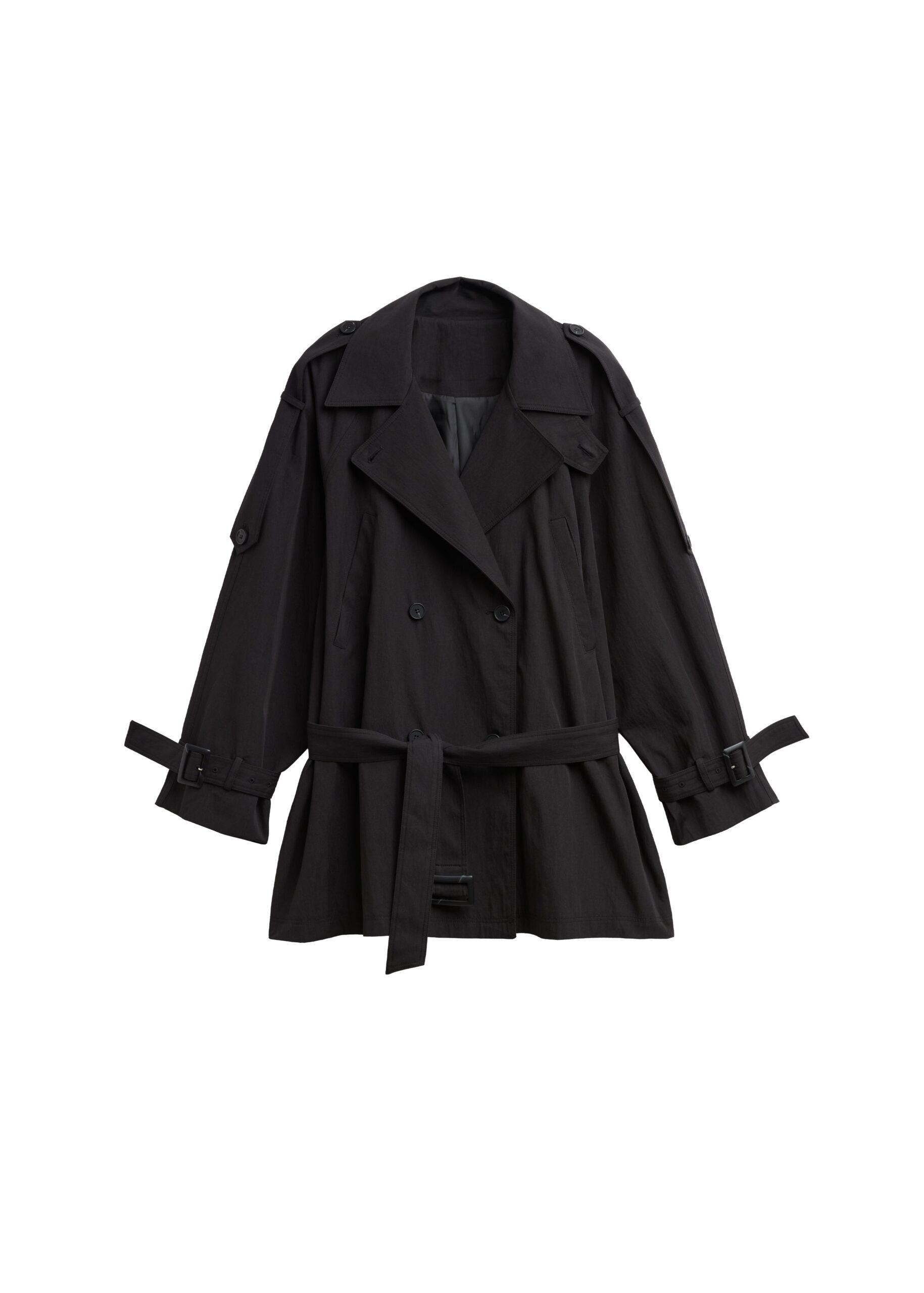 The Frankie Shop Orival Short Trench in Black | Coats | Luxury Shoes The Frankie Shop Orival Short Trench in Black