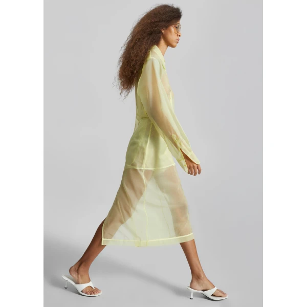 The Frankie Shop Peri Sheer Midi Skirt in Pale Yellow, view 2