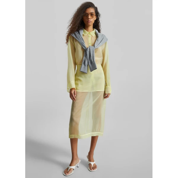 The Frankie Shop Peri Sheer Shirt in Pale Yellow, view 2