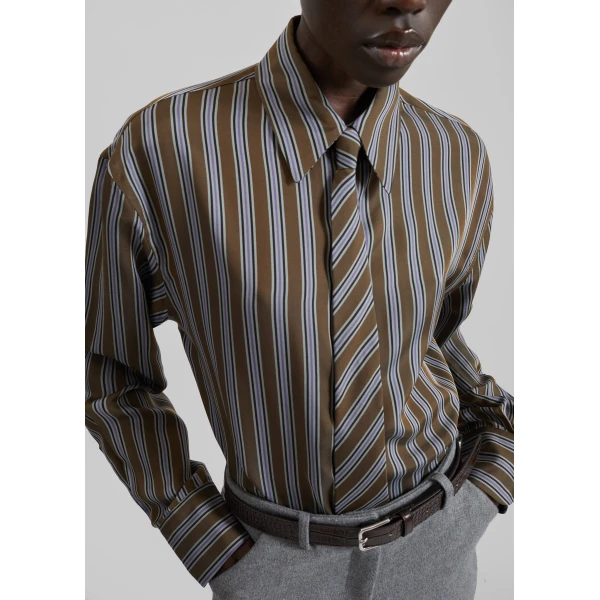 The Frankie Shop Peri Shirt in Brown Multi Stripe, view 4