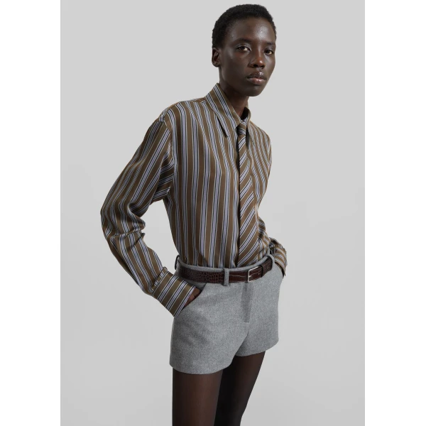 The Frankie Shop Peri Shirt in Brown Multi Stripe, view 6