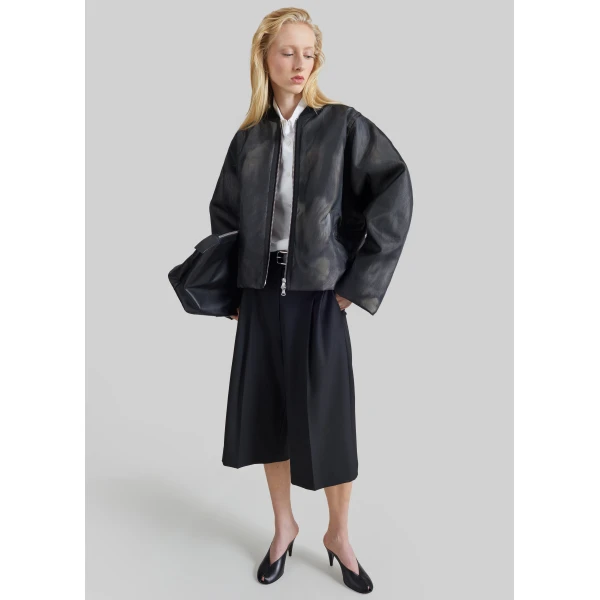 The Frankie Shop Pietra Fur Mesh Bomber Jacket in Grey, view 2