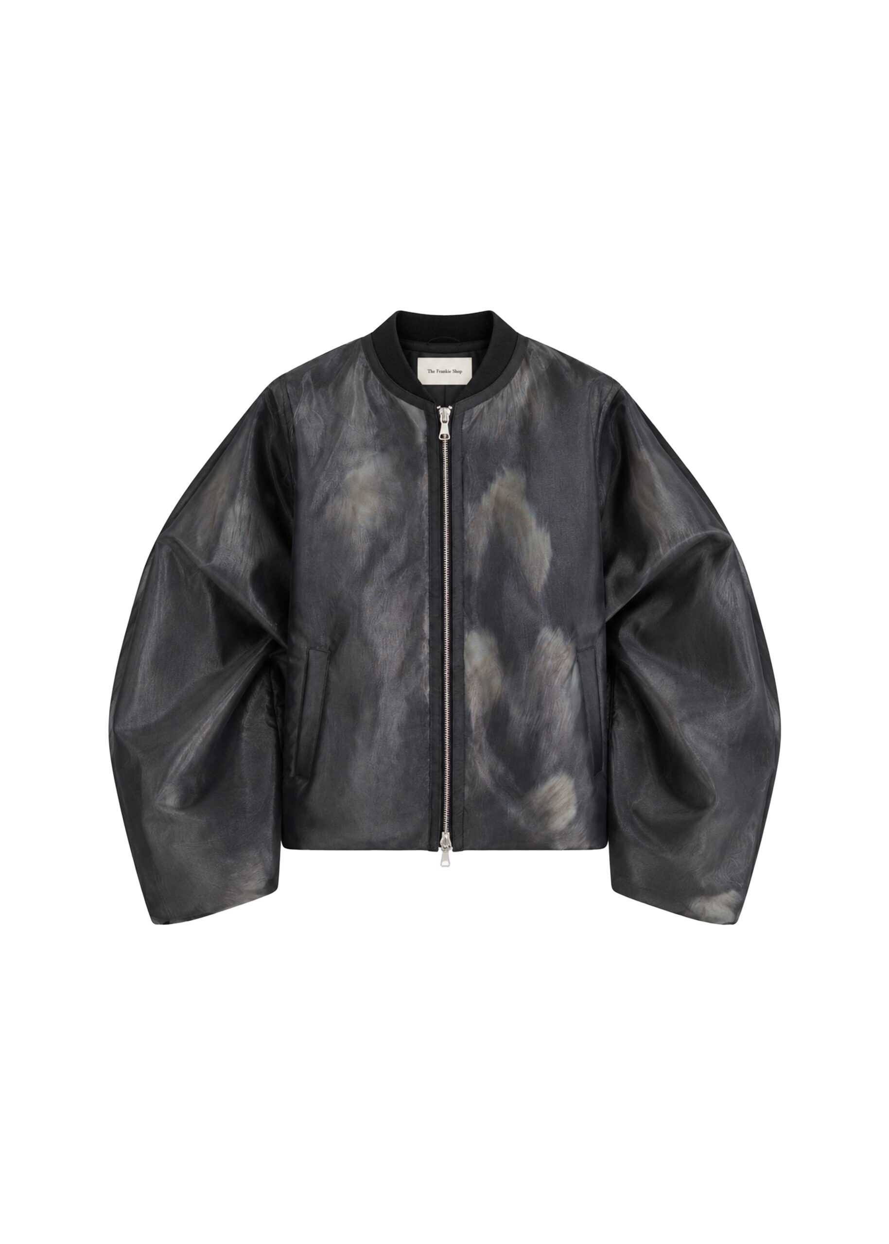 The Frankie Shop Pietra Fur Mesh Bomber Jacket in Grey | Jackets | Luxury Shoes The Frankie Shop Pietra Fur Mesh Bomber Jacket in Grey