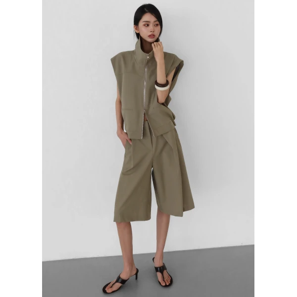 The Frankie Shop Rove Sleeveless Bomber Jacket in Olive, view 5