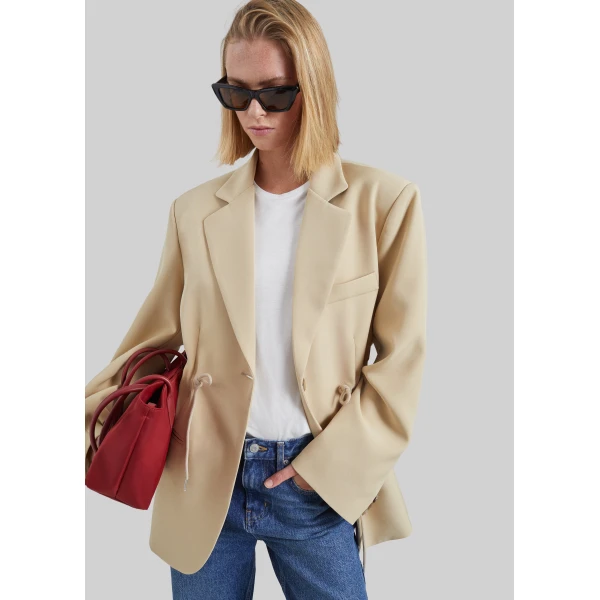 The Frankie Shop Sesma Drawstring Blazer in Light Beige, view 2