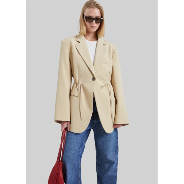 The Frankie Shop Sesma Drawstring Blazer in Light Beige, view 3