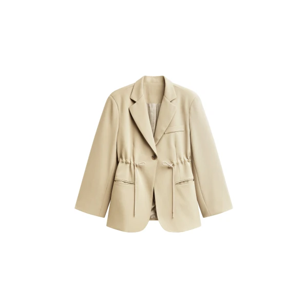 The Frankie Shop Sesma Drawstring Blazer in Light Beige