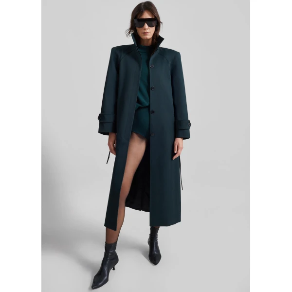 The Frankie Shop Skye Padded Trench Coat in Bottle Green, view 5