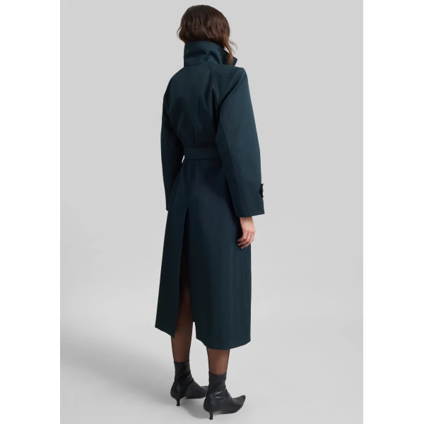 The Frankie Shop Skye Padded Trench Coat in Bottle Green, view 6