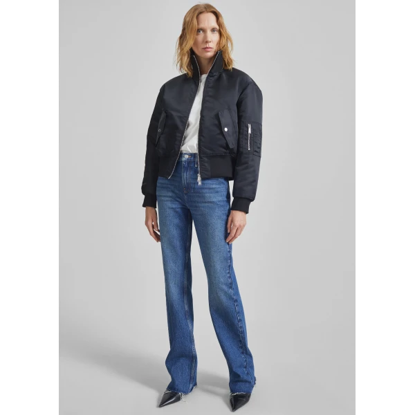 The Frankie Shop Storm Cropped Bomber Jacket in Black, view 2