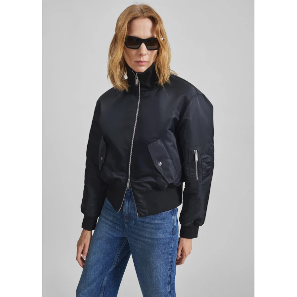 The Frankie Shop Storm Cropped Bomber Jacket in Black, view 3