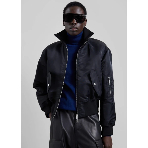 The Frankie Shop Storm Cropped Bomber Jacket in Black, view 5