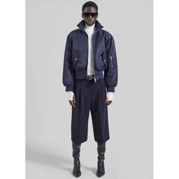 The Frankie Shop Storm Cropped Bomber Jacket in Navy, view 2