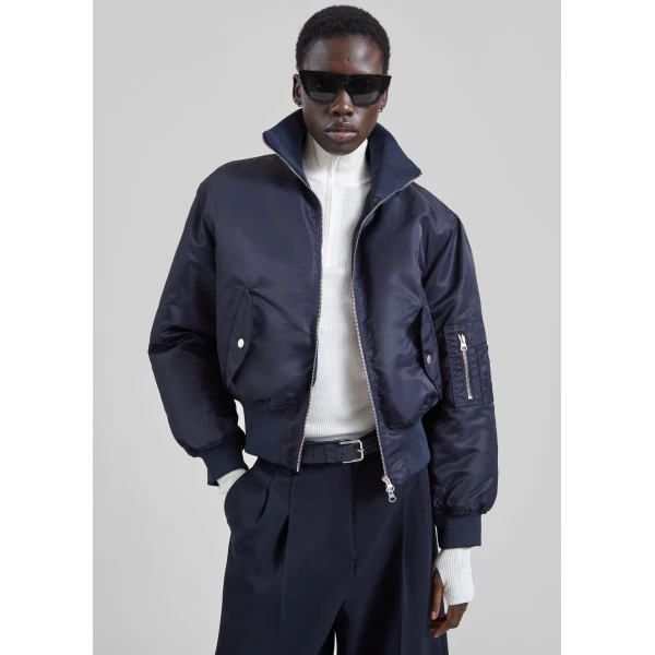 The Frankie Shop Storm Cropped Bomber Jacket in Navy, view 3