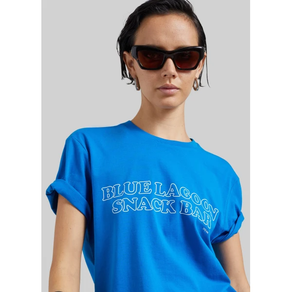 The Frankie Shop TFS Blue Lagoon Snack Bar T-Shirt in Blue Mix, view 3