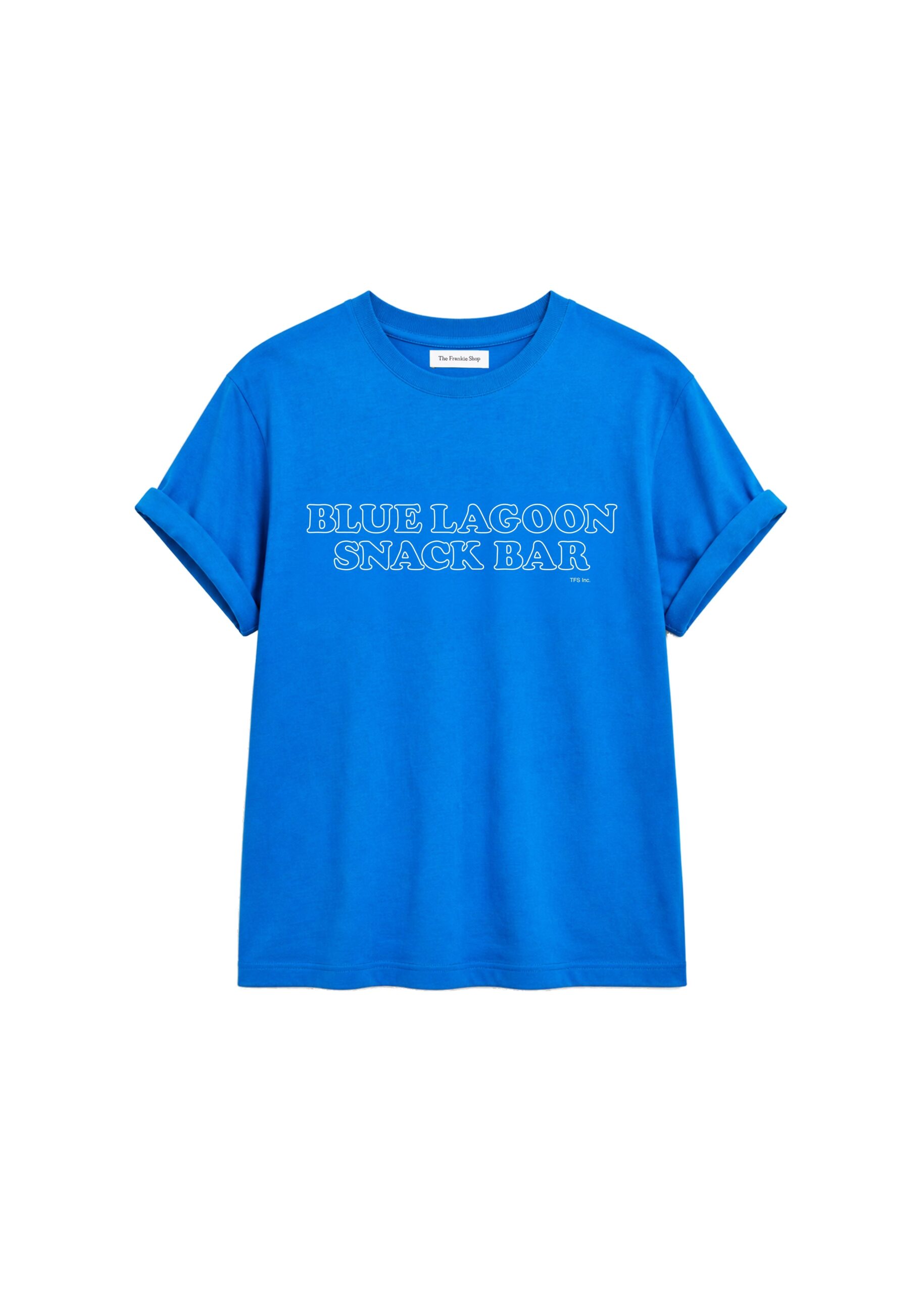 The Frankie Shop TFS Blue Lagoon Snack Bar T-Shirt in Blue Mix | Tops | Luxury Shoes The Frankie Shop TFS Blue Lagoon Snack Bar T-Shirt in Blue Mix