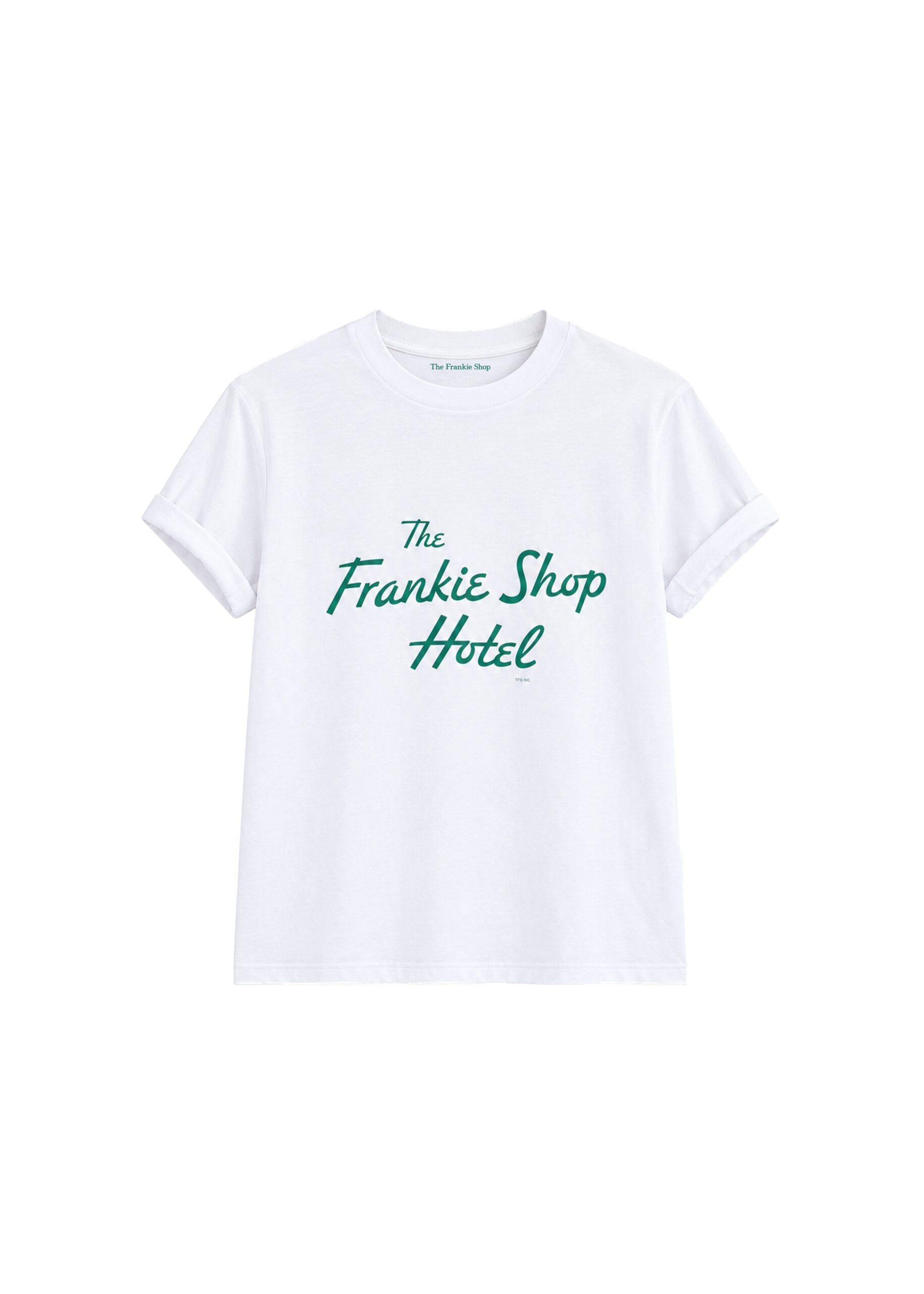 The Frankie Shop TFS Hotel T-Shirt in White and Green | Tops | Luxury Shoes The Frankie Shop TFS Hotel T-Shirt in White and Green