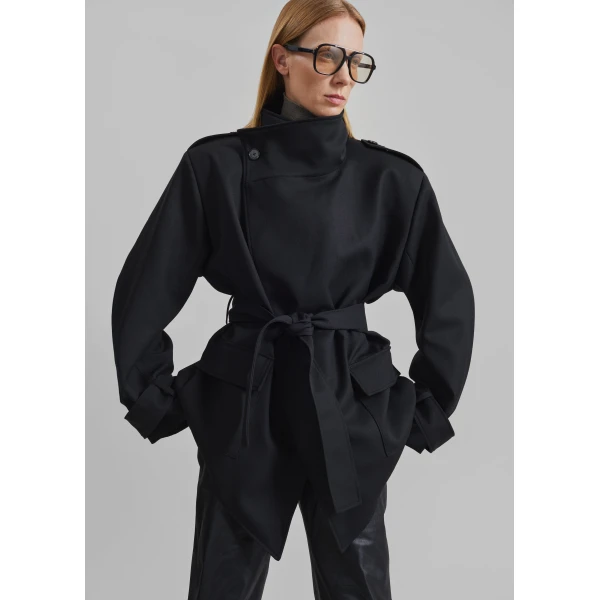 The Frankie Shop Tavea Belted Jacket in Black, view 2