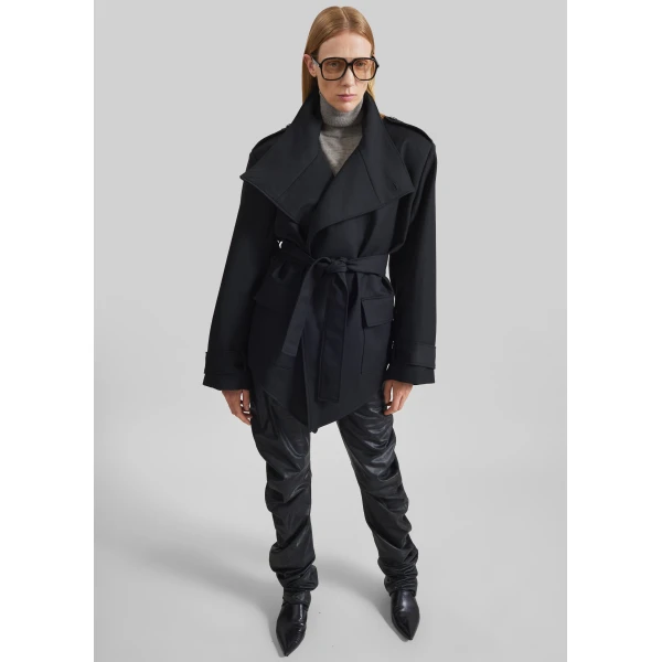 The Frankie Shop Tavea Belted Jacket in Black, view 3