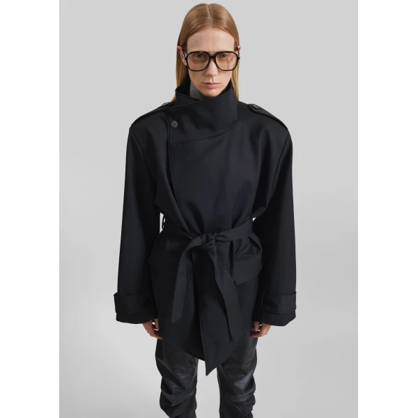 The Frankie Shop Tavea Belted Jacket in Black, view 6