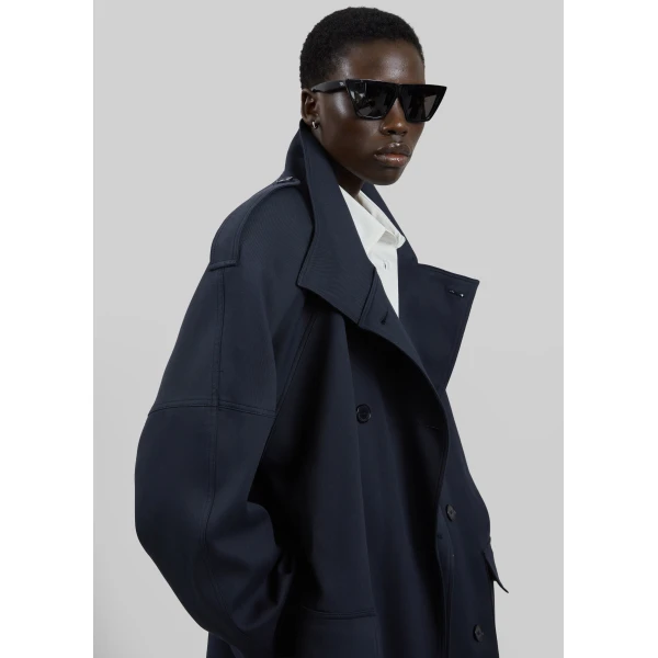 The Frankie Shop Tess Midi Short Trench in Navy, view 4