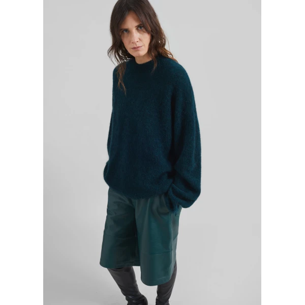 The Frankie Shop Timea Mohair Fuzzy Sweater in Bottle Green, view 4