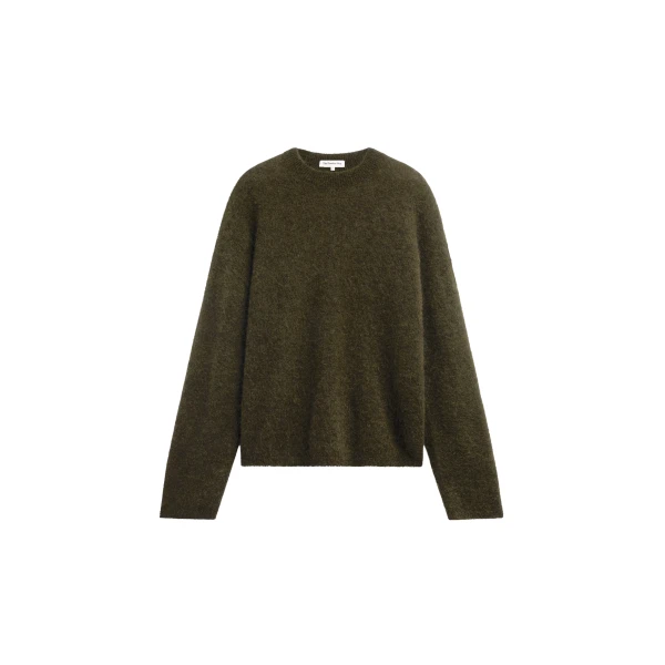 The Frankie Shop Timea Mohair Fuzzy Sweater in Dark Olive