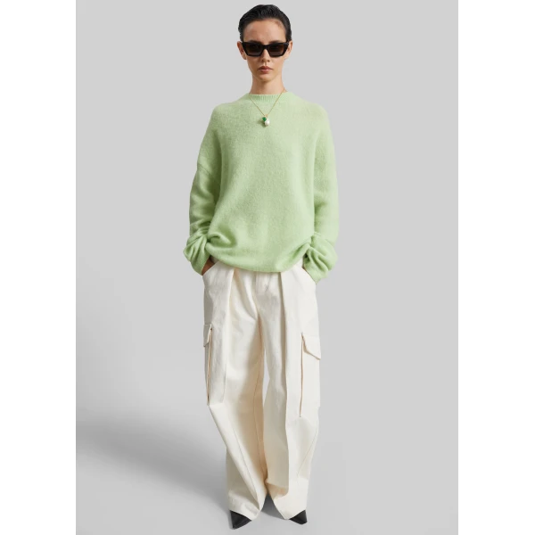 The Frankie Shop Timea Mohair Fuzzy Sweater in Lime, view 3