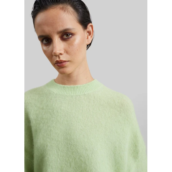 The Frankie Shop Timea Mohair Fuzzy Sweater in Lime, view 4