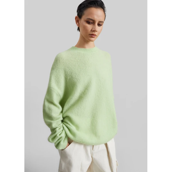 The Frankie Shop Timea Mohair Fuzzy Sweater in Lime, view 5