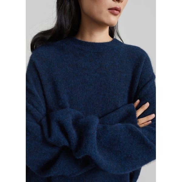 The Frankie Shop Timea Mohair Fuzzy Sweater in Navy, view 3