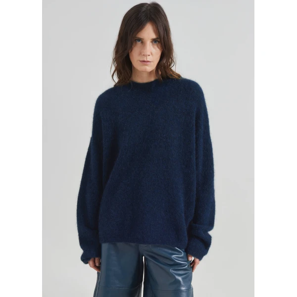 The Frankie Shop Timea Mohair Fuzzy Sweater in Navy, view 6