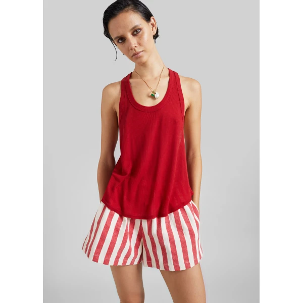 The Frankie Shop Tolfa Soft Tank Top in Red, view 3
