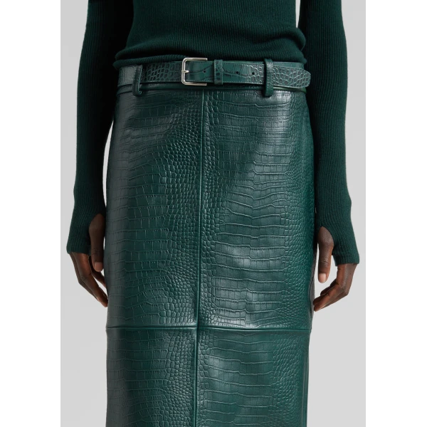 The Frankie Shop Toni Croc Leather Belt in Bottle Green, view 2