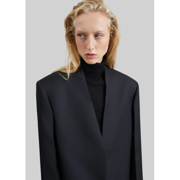 The Frankie Shop Trevis Chevron Collarless Blazer in Black, view 6