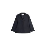 The Frankie Shop Trevis Chevron Collarless Blazer in Black