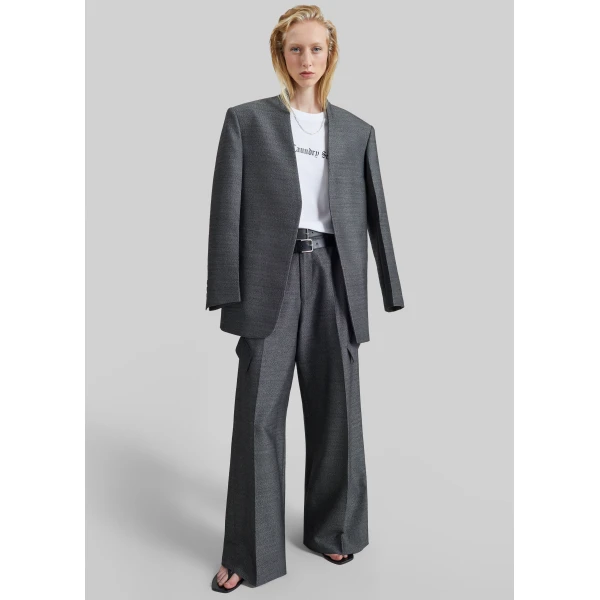 The Frankie Shop Trevis Collarless Blazer in Black Melange, view 2