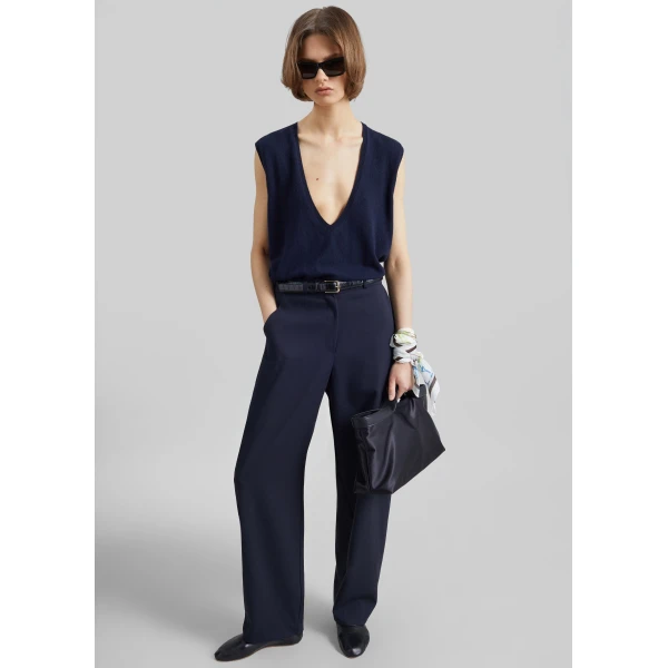 The Frankie Shop Trofa Curved Trousers in Navy, view 6