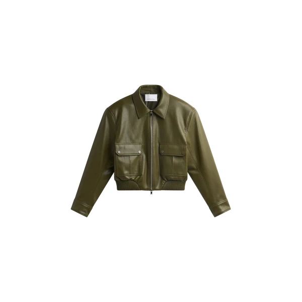 Val Faux Leather Padded Jacket in Army Green
