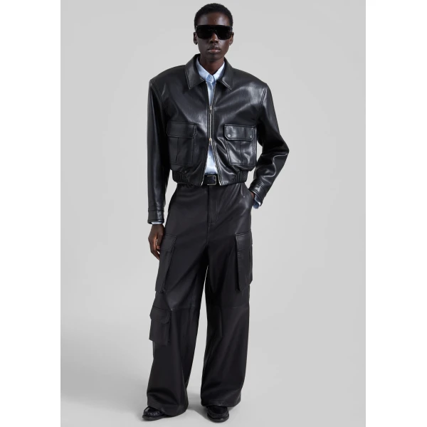 The Frankie Shop Val Faux Leather Padded Jacket in Black, view 3