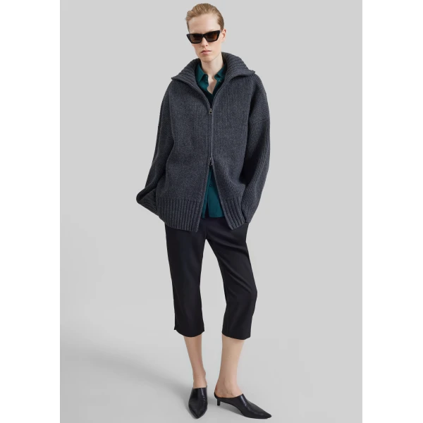 The Frankie Shop Veda Oversized Zip-Up Cardigan in Charcoal, view 5