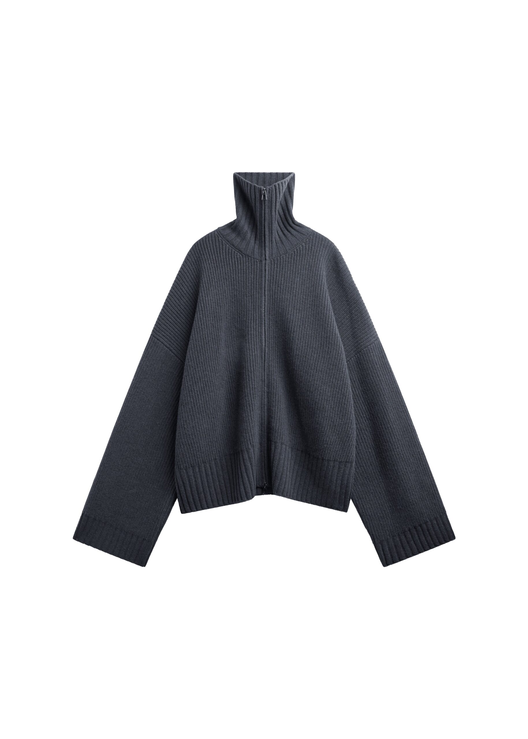 The Frankie Shop Veda Oversized Zip-Up Cardigan in Charcoal | Knitwear | Luxury Shoes The Frankie Shop Veda Oversized Zip-Up Cardigan in Charcoal