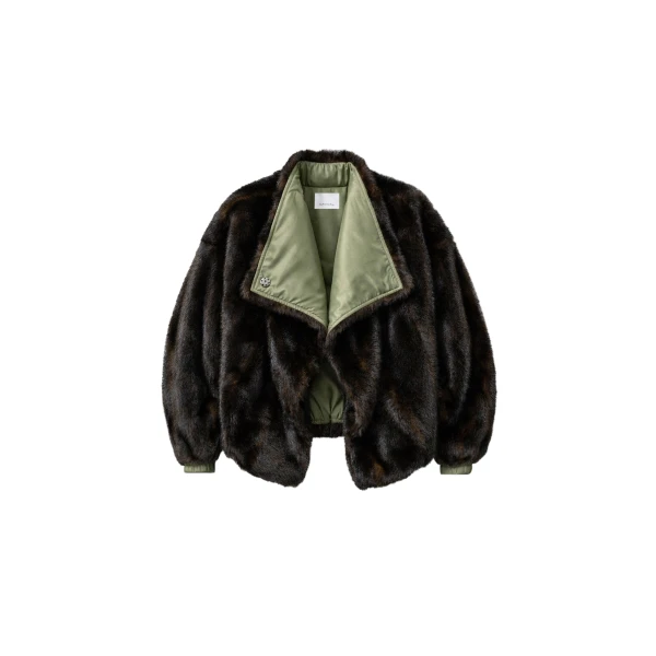 Vera Faux Fur Reversible Short Coat in Brown and Green