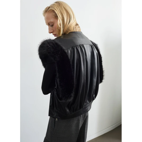 The Frankie Shop Vieste Faux Fur Trim Vest in Black, view 3