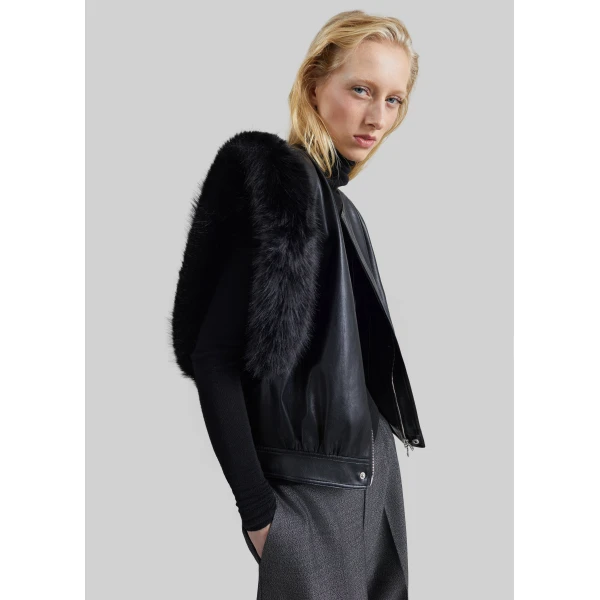 The Frankie Shop Vieste Faux Fur Trim Vest in Black, view 6