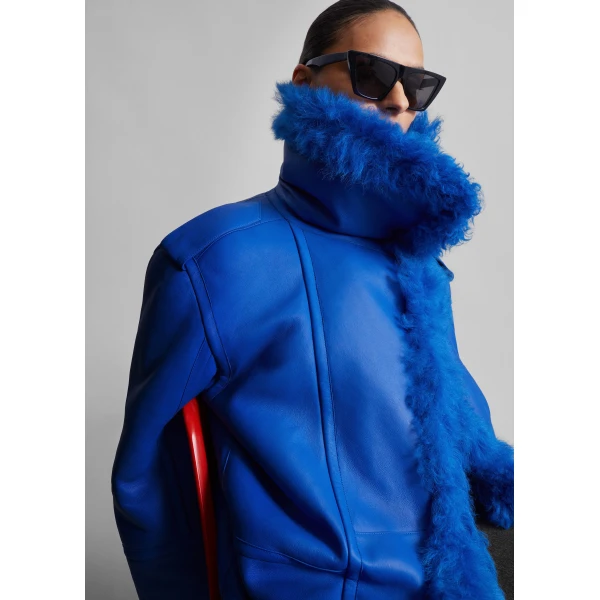 The Frankie Shop Viola Funnel Neck Jacket in Cobalt, view 5