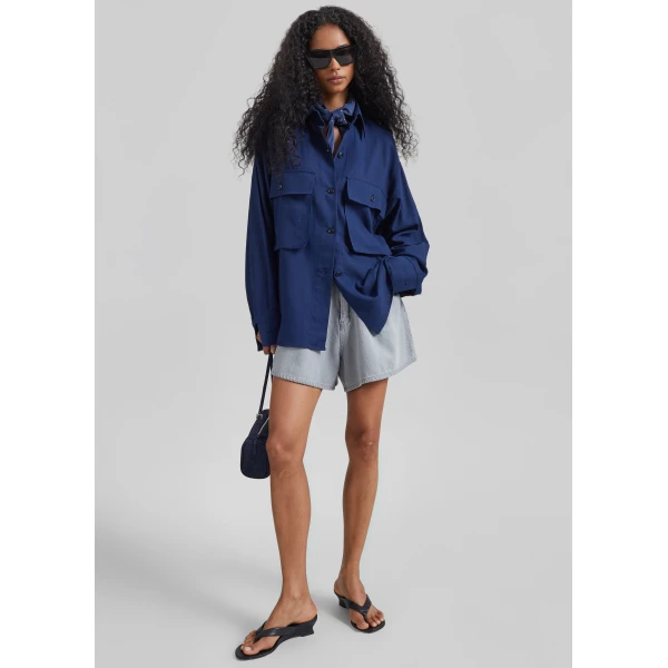 The Frankie Shop Vito Utility Shirt in Navy, view 5