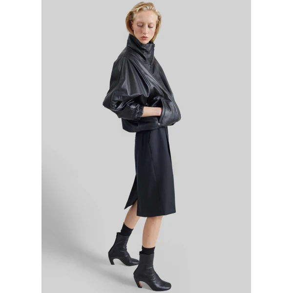 The Frankie Shop Viviana Chevron Tailored Midi Skirt in Black, view 5